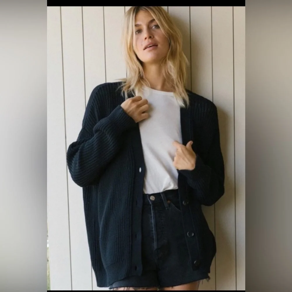 JENNI KAYNE Cotton Cocoon Cardigan - navy L